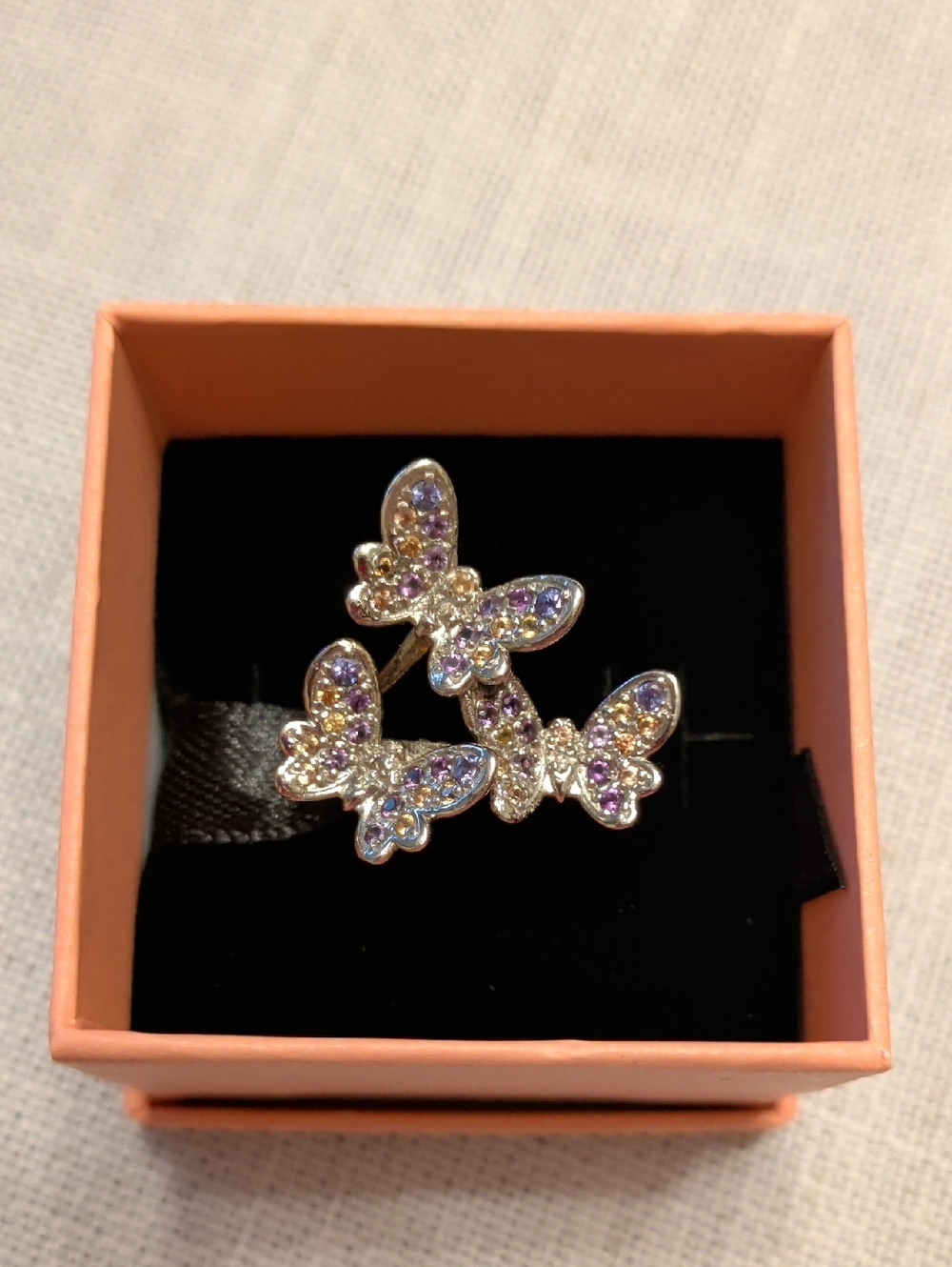 Purple Sterling Silver Butterfly Ring